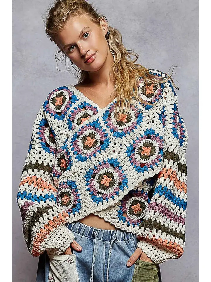 Reversible Crochet Faux Wrap Sweater