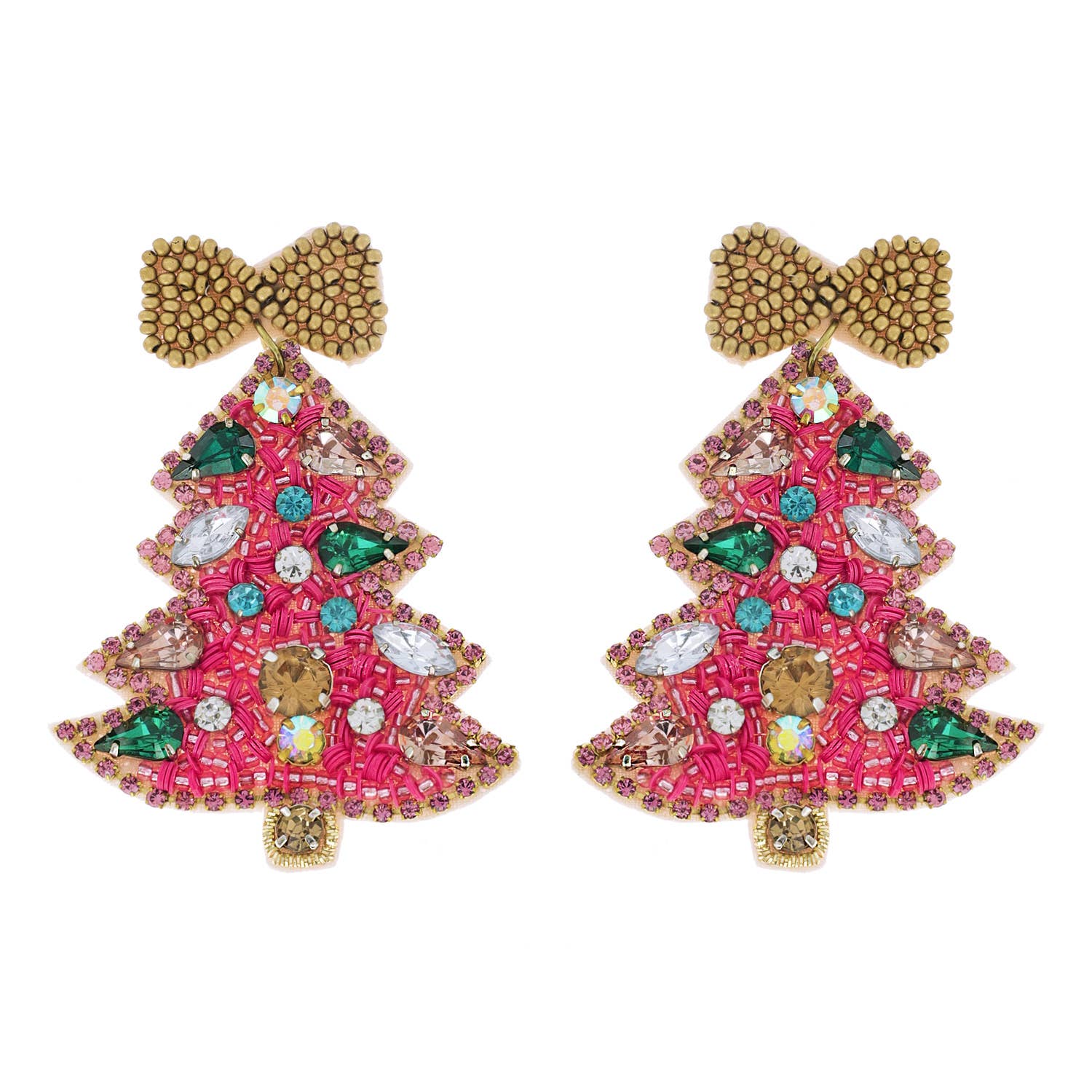 Jeweled Christmas Tree Beaded Embroidery Earrings Robin Boutique