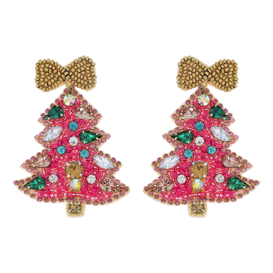 Jeweled Christmas Tree Beaded Embroidery Earrings Robin Boutique