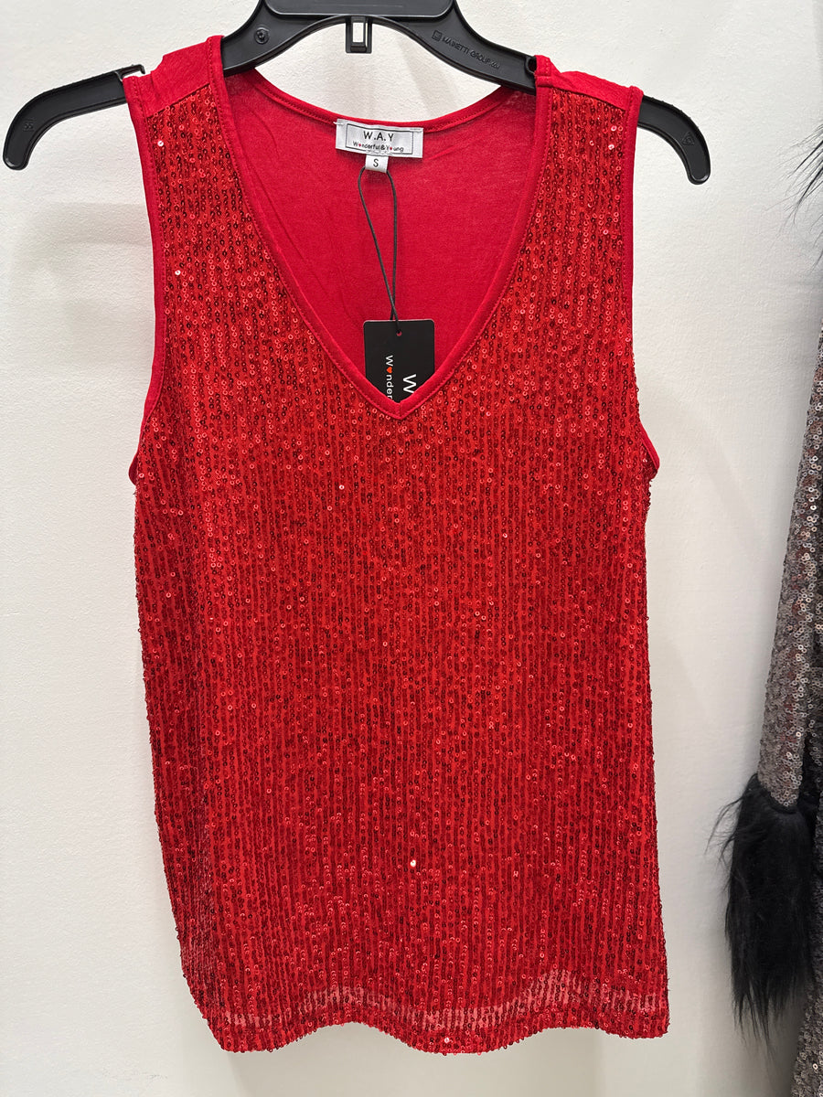 Sleeveless Sequin Evening Tank Top