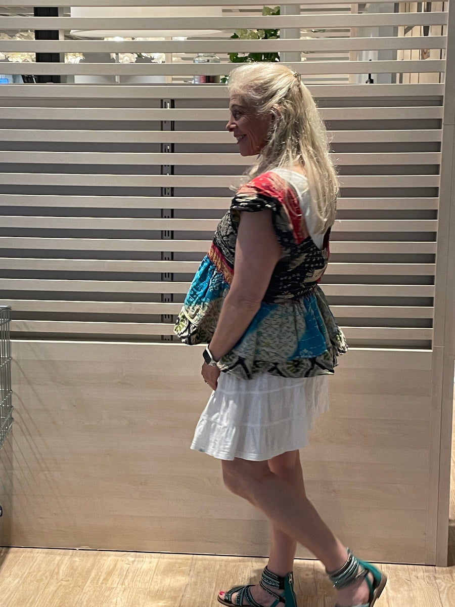 Kantha Sunrise "Dove" Sleeveless Ruffle Tank by Jaded Gypsy