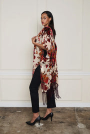 Burnout Velvet Floral Fringe Kimono by Paparazzi