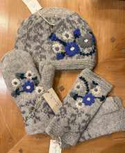 Lila Gray Hand Knit Beanie Hat, Mittens and Fingerless Armwarmers By Many Hands Robin Boutique