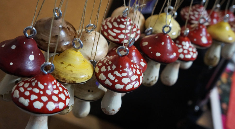 Hand Painted Wooden Mushroom Hanging Necklaces