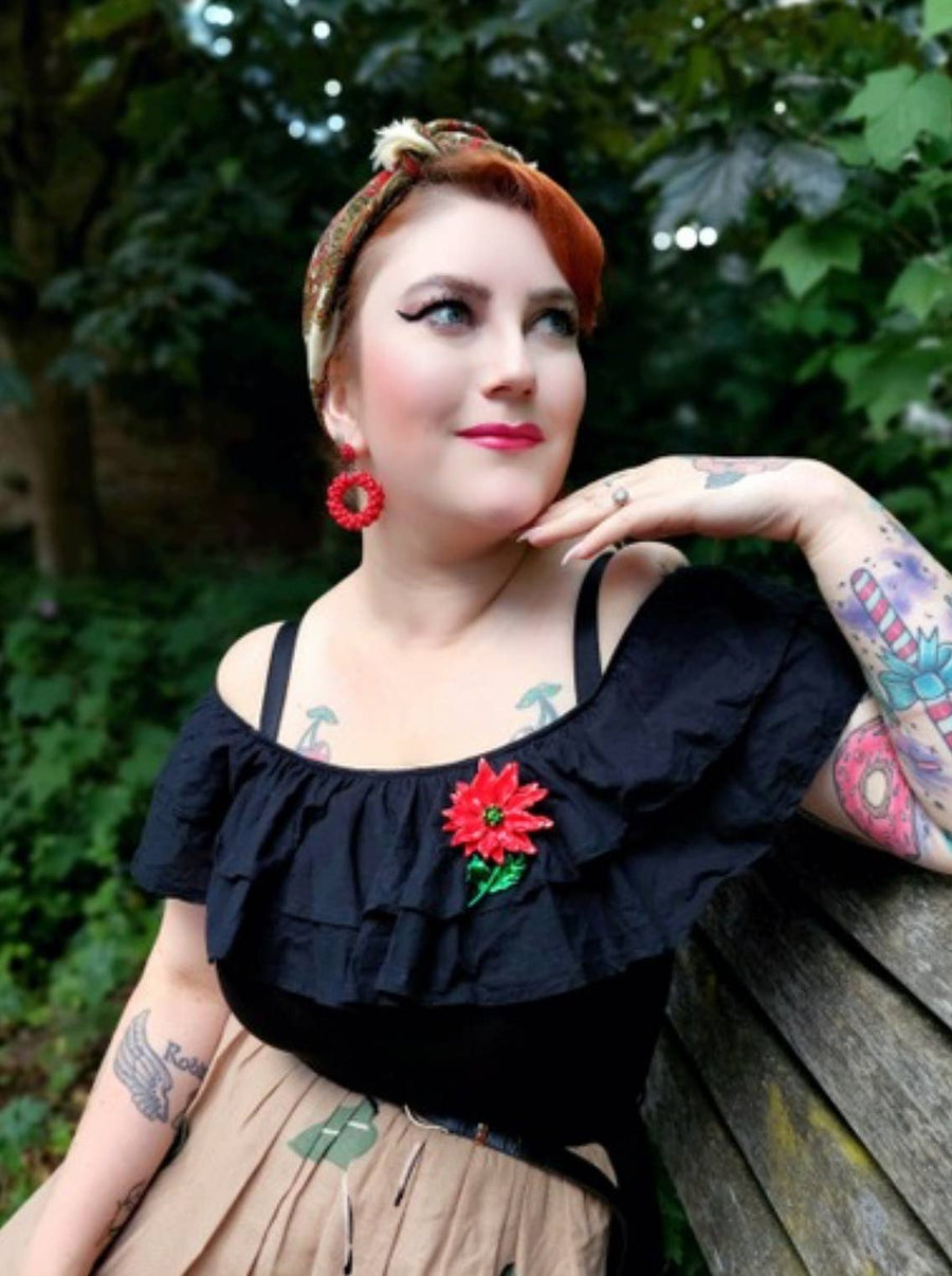 Enamel Poinsettia Statement Brooch by Lipstick & Chrome Robin Boutique