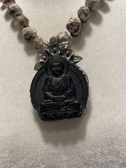 Carved Obsidian Buddha Short Necklace