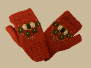Fingerless Wool Lined Gloves with Emboidered Flowers by Yak N Yeti Robin Boutique