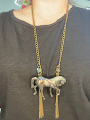 Black Copper Tassel Horse Necklace by Gina