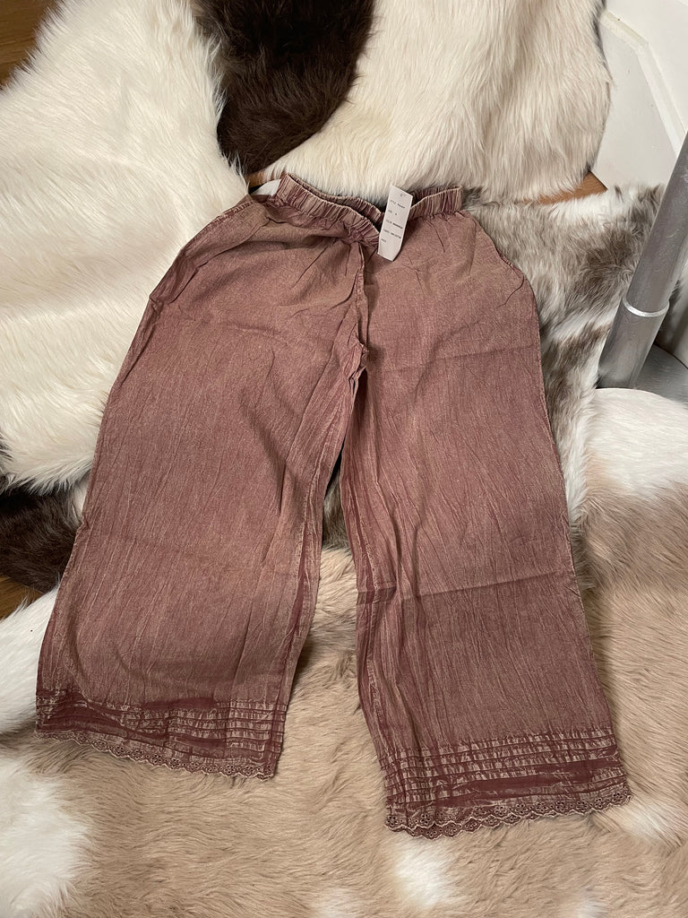 Lace Edge Cotton Pants in Plum by Paper Lace Robin Boutique