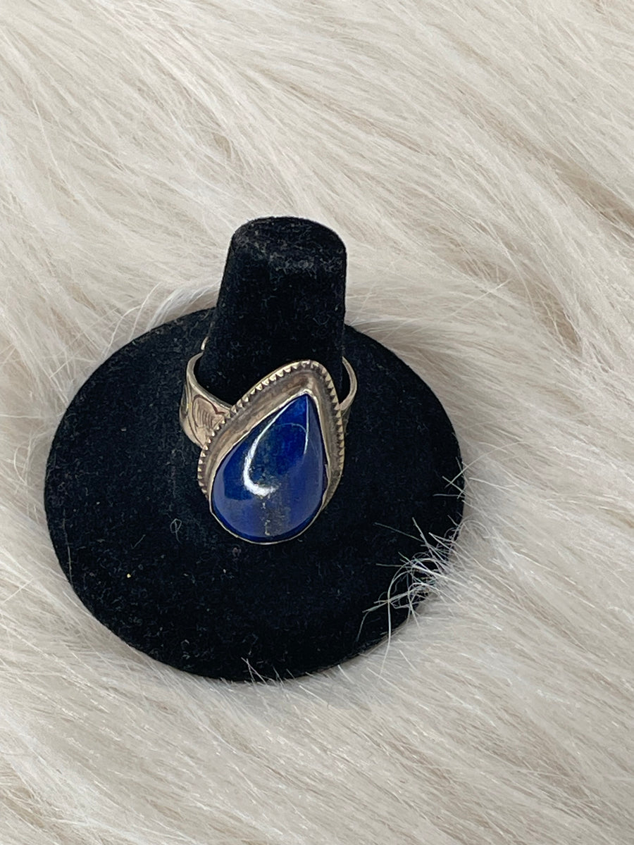 Small Iolite Tear Drop Adjustable Ornate Ring