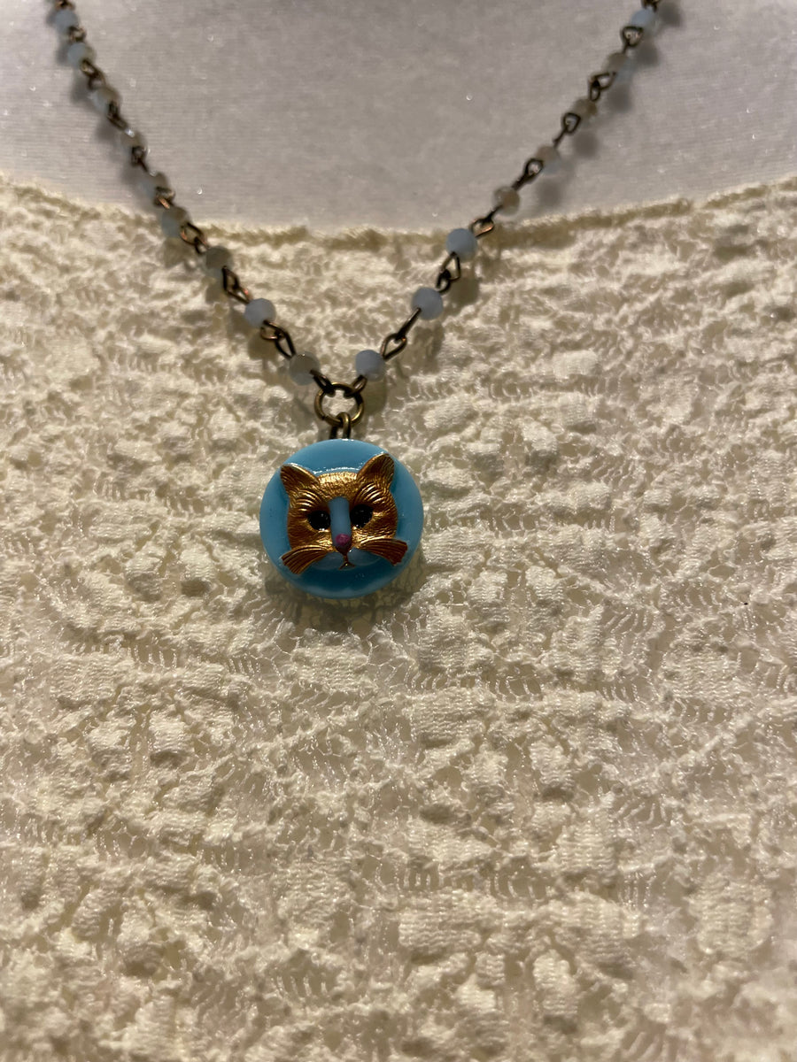 Vintage Cat Button Cameo Necklace by Gina