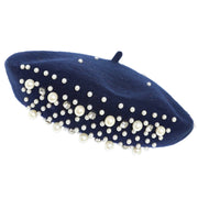Pearl Rhinestone Embellished Wool Blend Beret Hat