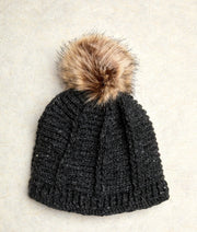 Brecken Charcoal Knit Pom Beanie By Many Hands