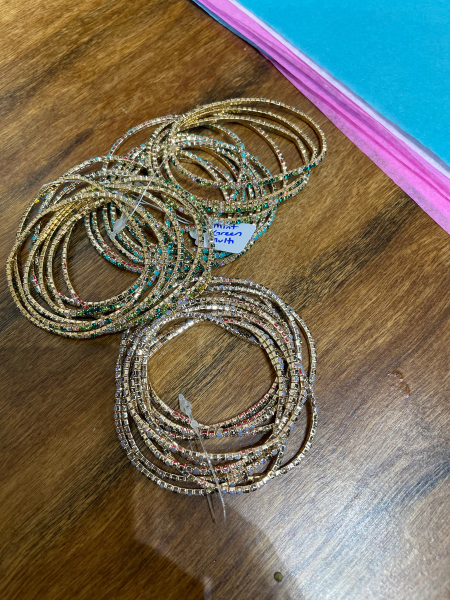 Rhinestone Tennis Stretch Bracelets on Gold