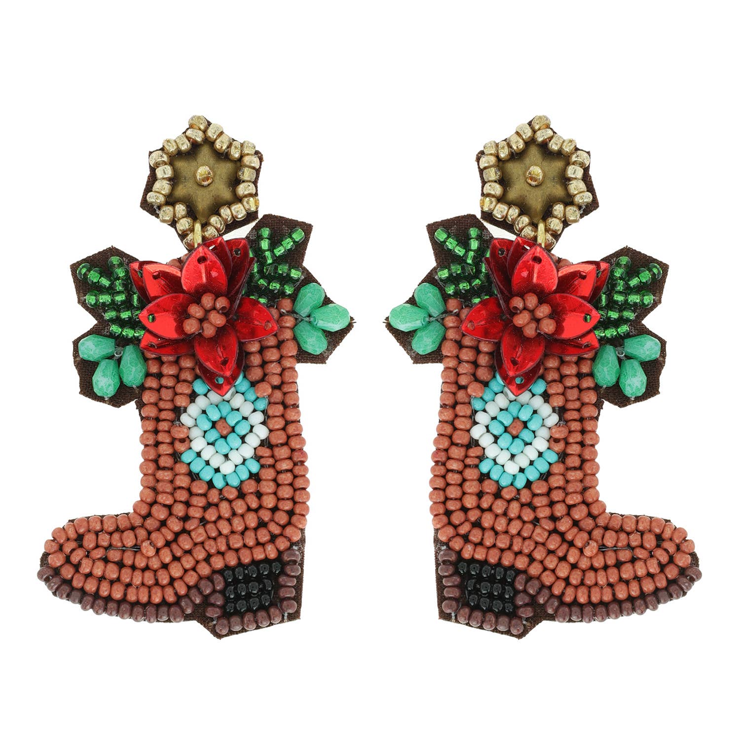 Christmas Western Boots Poinsettia Earrings Robin Boutique