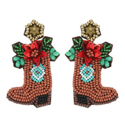 Christmas Western Boots Poinsettia Earrings Robin Boutique