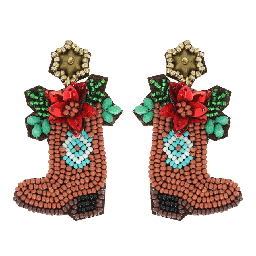 Christmas Western Boots Poinsettia Earrings Robin Boutique