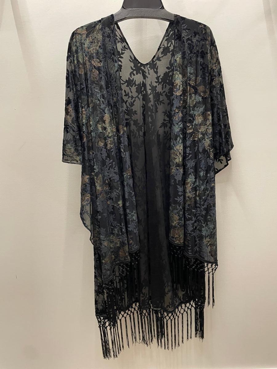 Burnout Velvet Fringe Kimono by Paparazzi