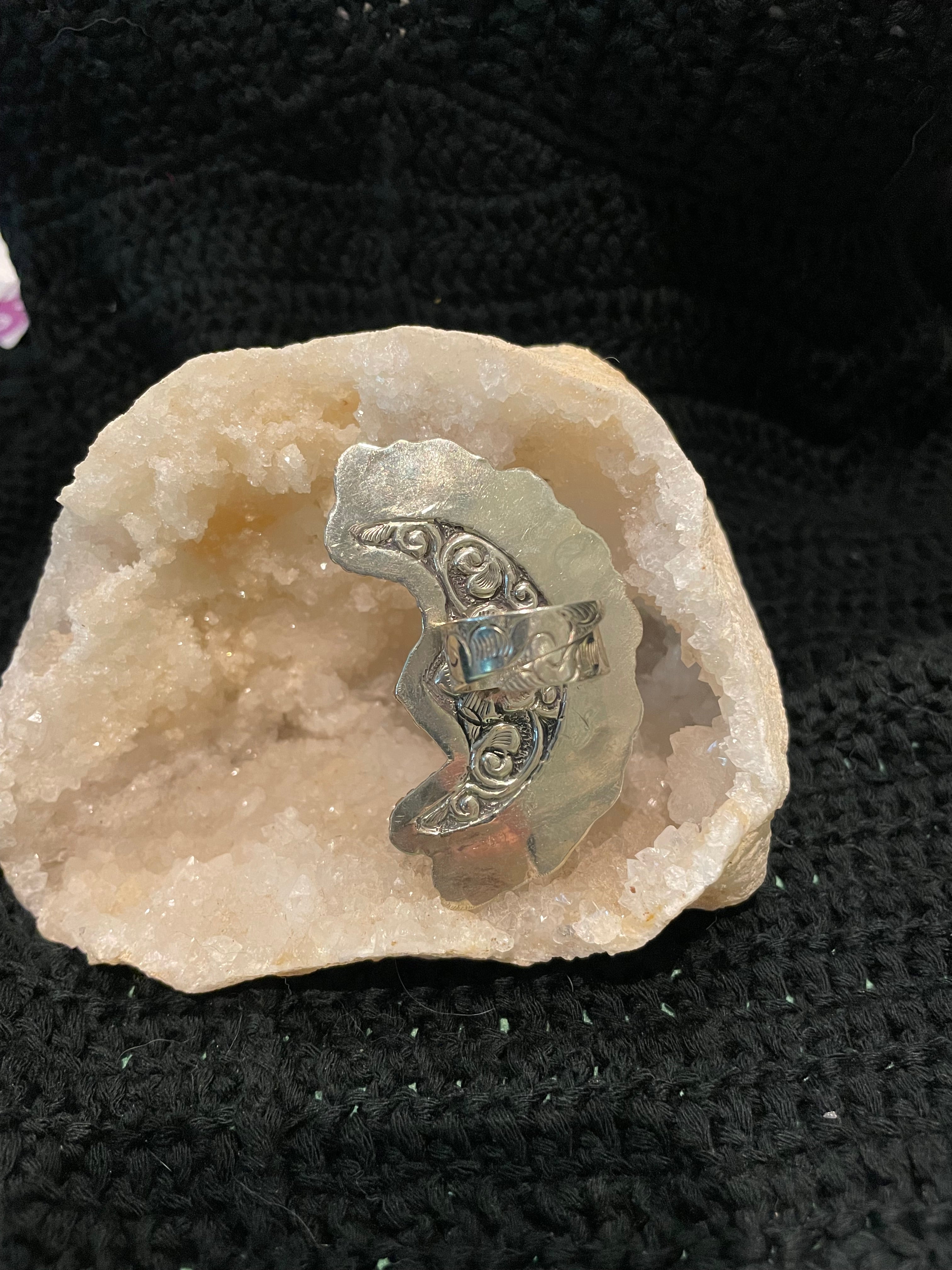 Mother of Pearl Crescent Moon Face Adjustable Ring