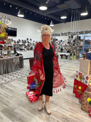 Silk Burnout Velvet Fringe Flutter Kimono by Aris A