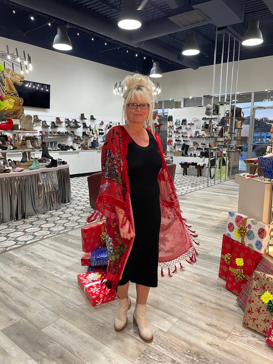 Silk Burnout Velvet Fringe Flutter Kimono by Aris A