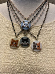 Vintage Cat Button Cameo Necklace by Gina