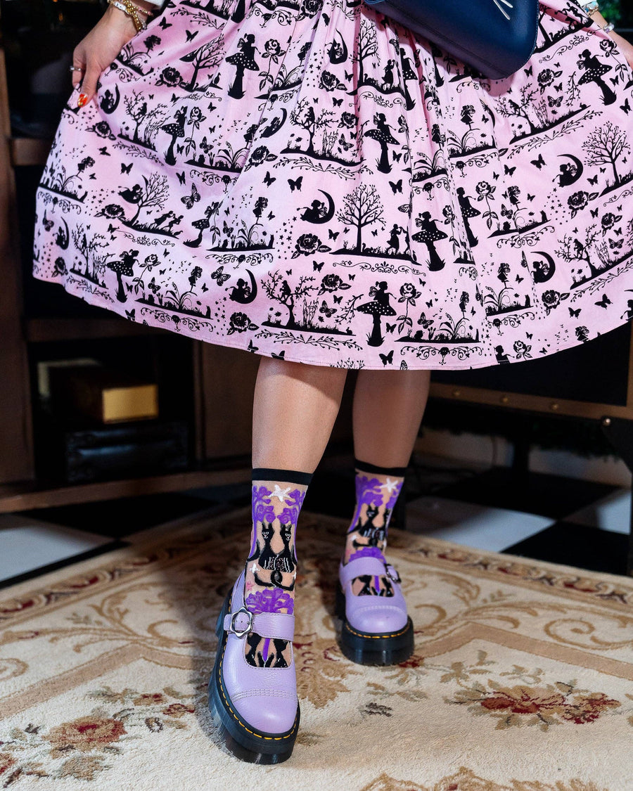 Nocturnal Cats Sheer Crew Sock  Robin Boutique