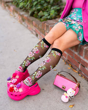 English Rose Black Sheer Knee High Socks Robin Boutique