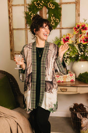 Winter Wish Christmas Plaid Bamboo Kimono Cardigan with Belt