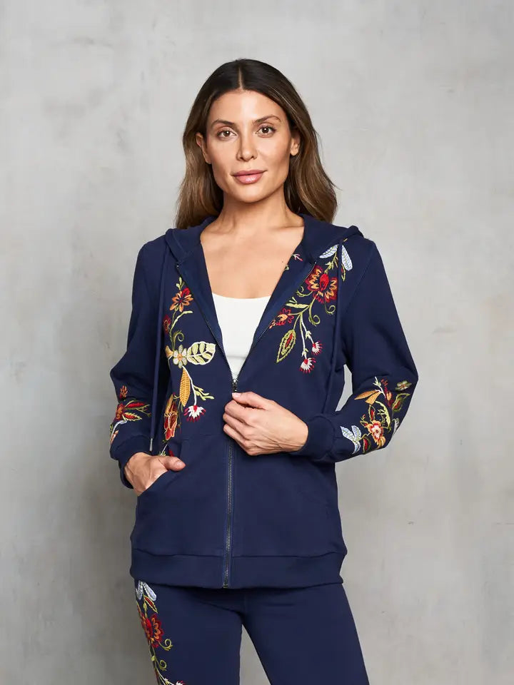 French Terry Embroidered Zip Hoodie by Paparazzi