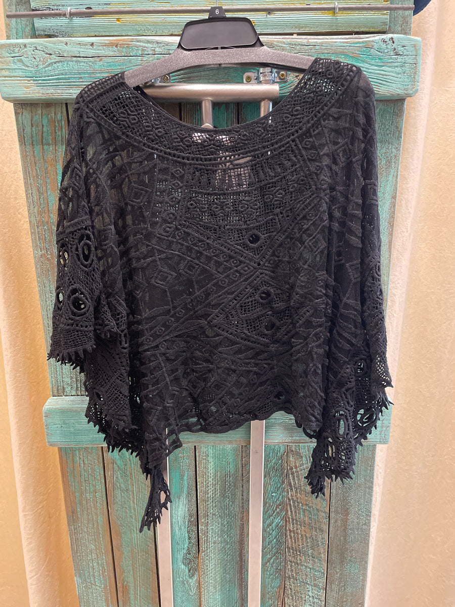 Lace and Crochet Top in Black by Origami