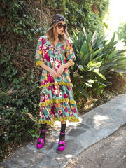 Fuchsia Fae Velvet Ruffle Maxi Dress