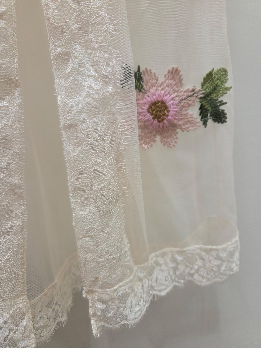 Natural Mesh Skirt with Butterfly Appliques