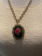 Embroidered Floral Mirror Cameo Necklace by Gina