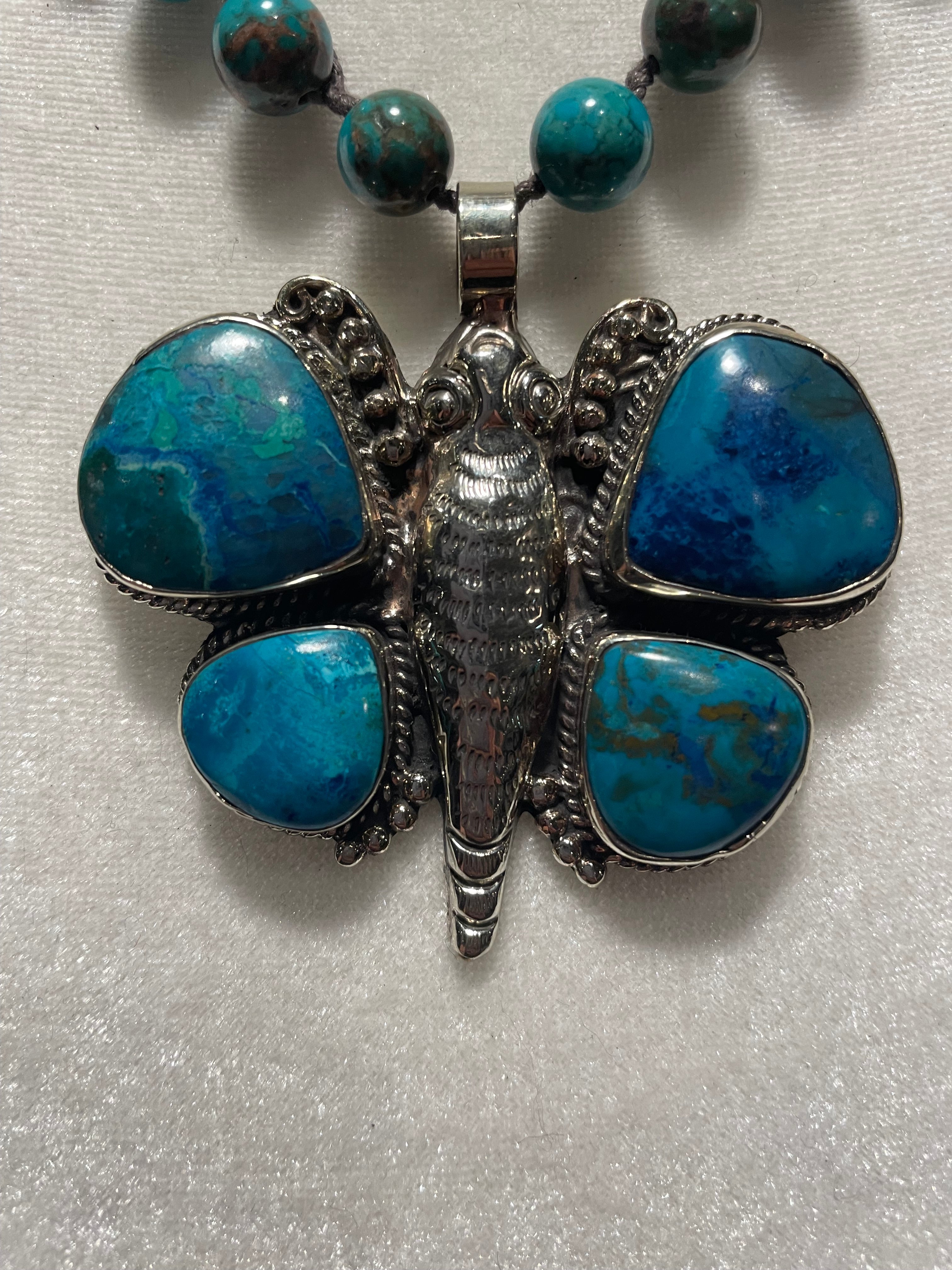 Carved Chrysocolla Butterfly Short Necklace