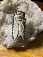 Cicada Carved in Bone Adjustable Ornate Ring