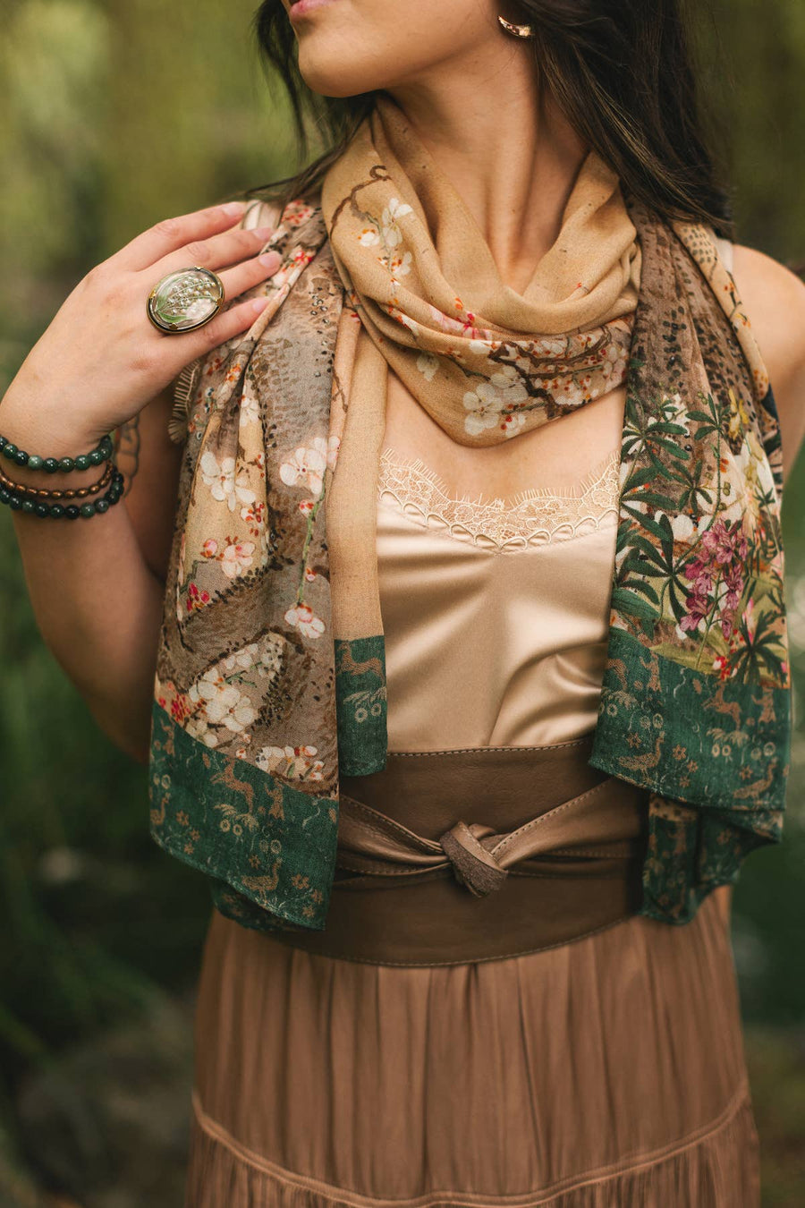 Fable Bohemian Floral Bamboo Scarf with Deer & Moon
