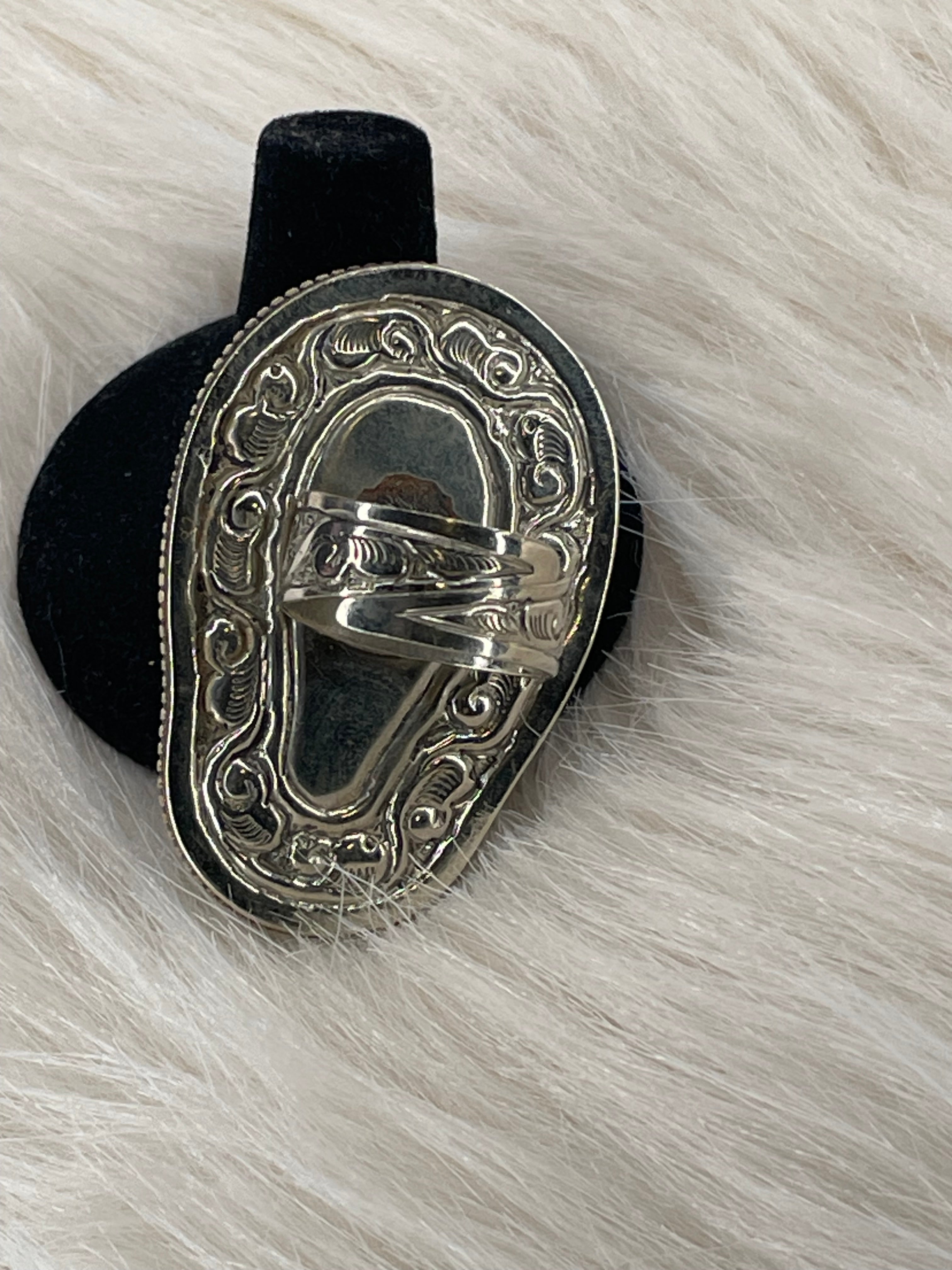 Large Black Skull Carved in Obsidian Adjustable Ornate Ring