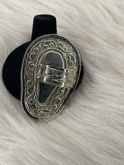 Large Black Skull Carved in Obsidian Adjustable Ornate Ring