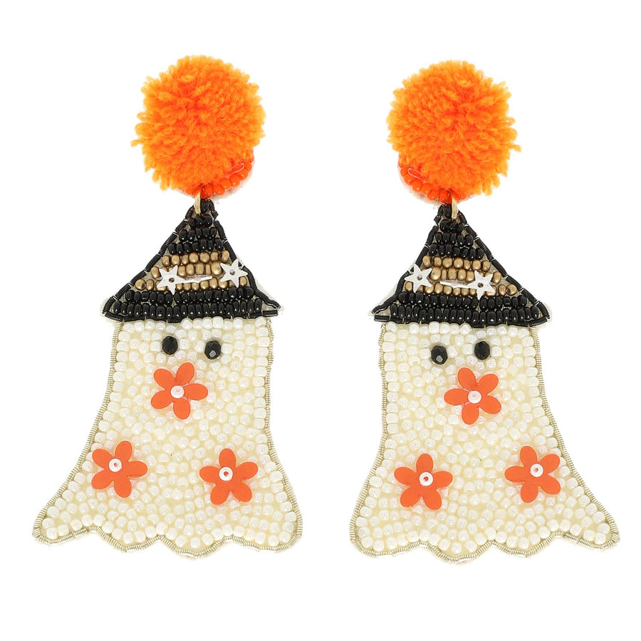 Halloween Ghost Seed Bead Dangle Earrings Robin Boutique