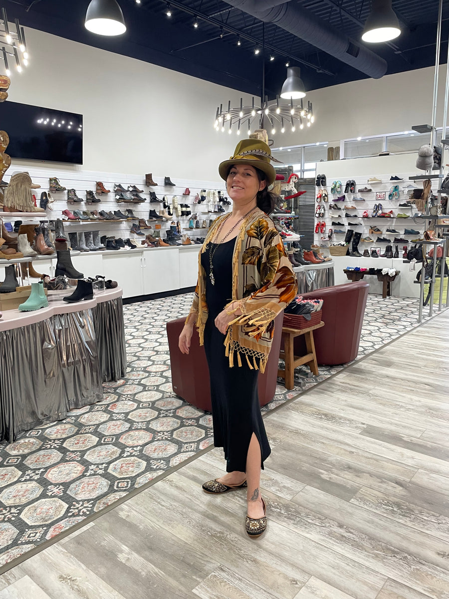 Silk Burnout Velvet Fringe Shortie Kimono by Aris A