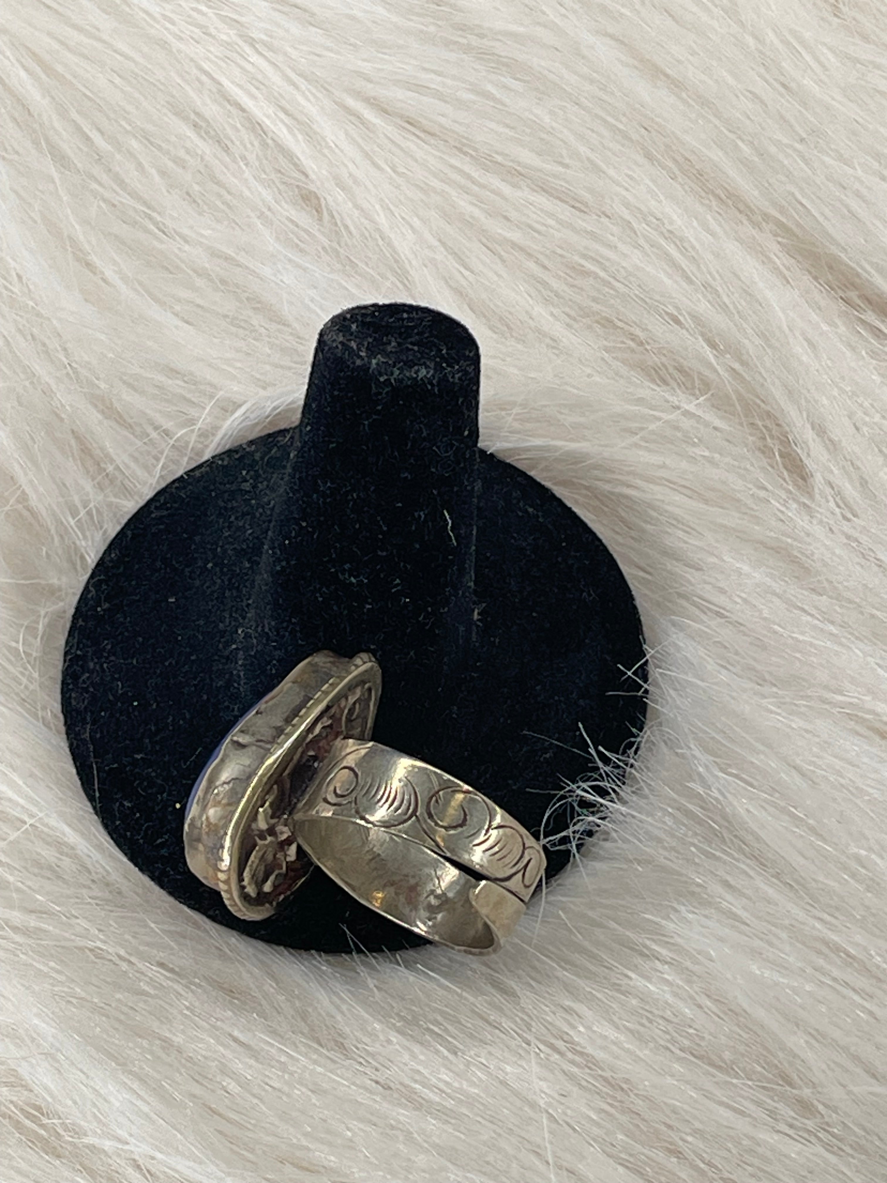 Small Iolite Tear Drop Adjustable Ornate Ring