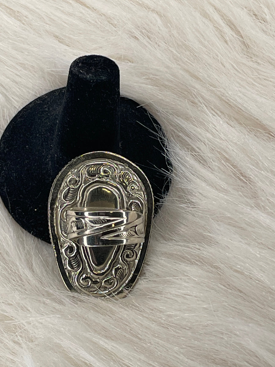 Skull Carved in Amethyst Adjustable Ornate Ring