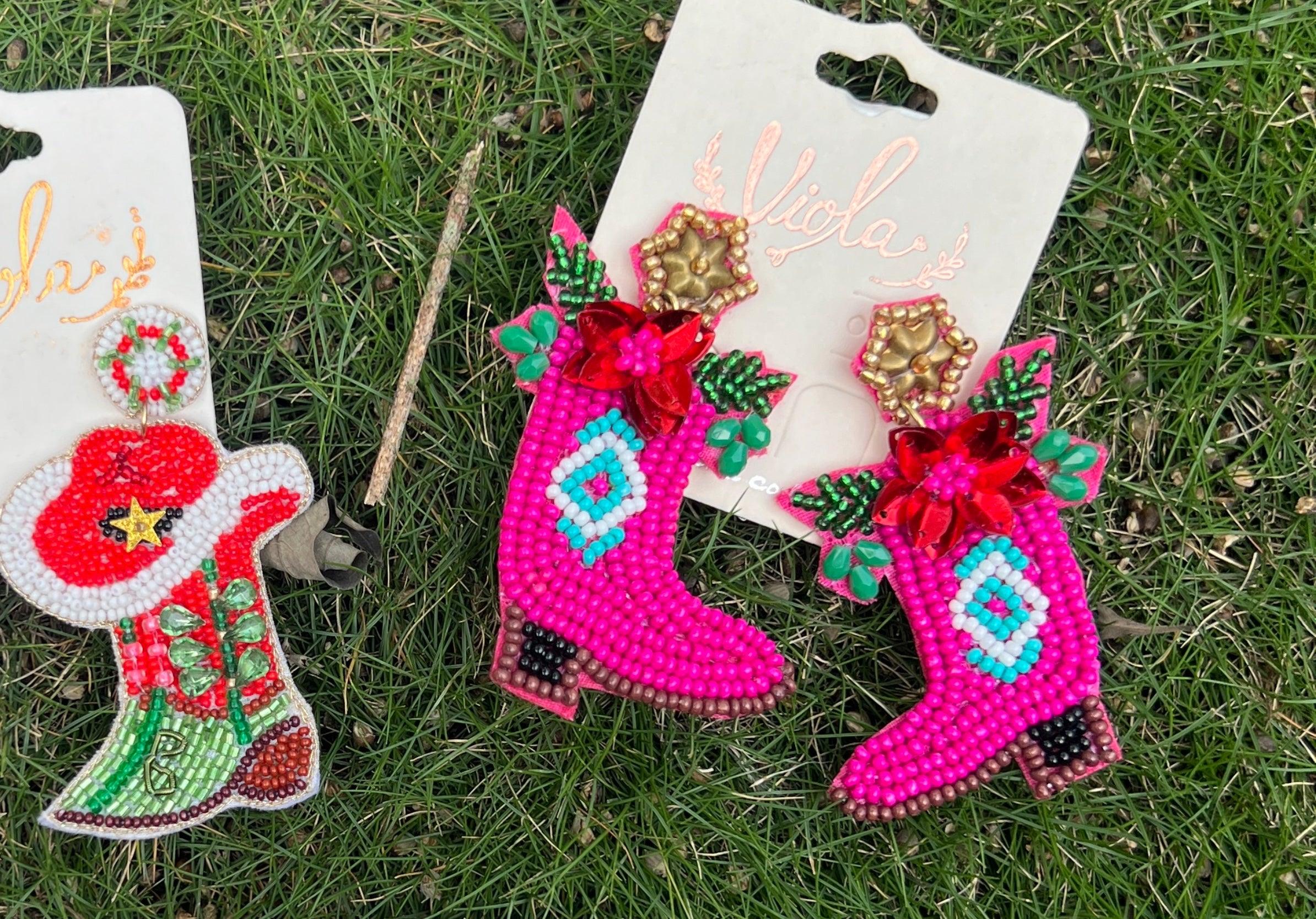 Holiday Cowgirl Boot Earrings - Robin Boutique-Boutique 