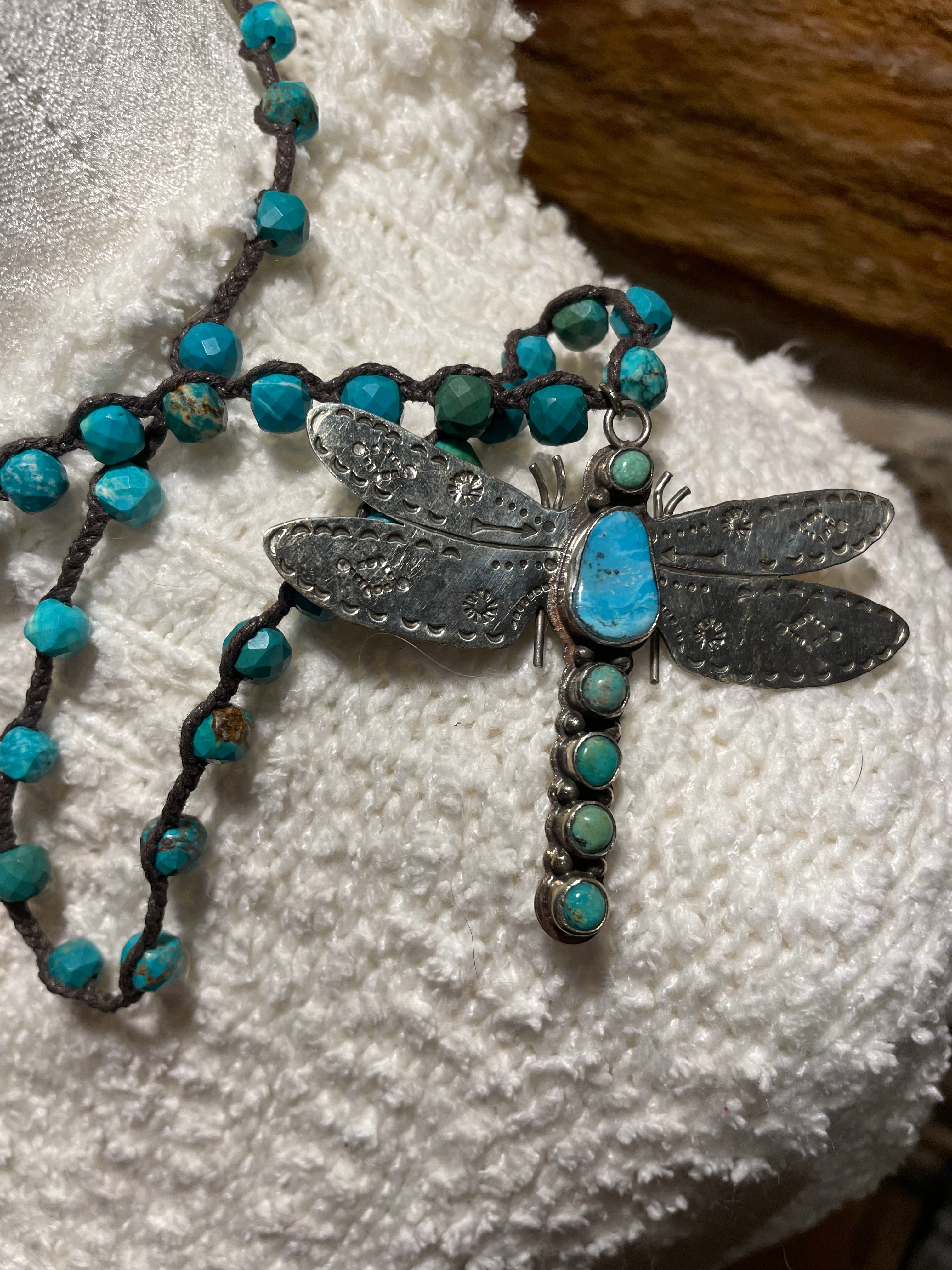 Turquoise Dragonfly Long Necklace by Tara Gasparin