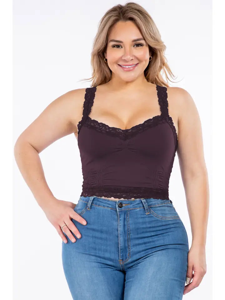 Seamless Laced Cami Bralette in Plum Perfect by M. Rena