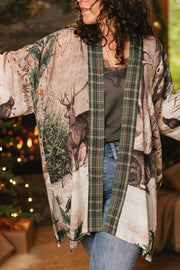 Winter Wish Christmas Plaid Bamboo Kimono Cardigan with Belt
