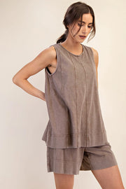 Mineral Wash Long Line Top by Rae Mode