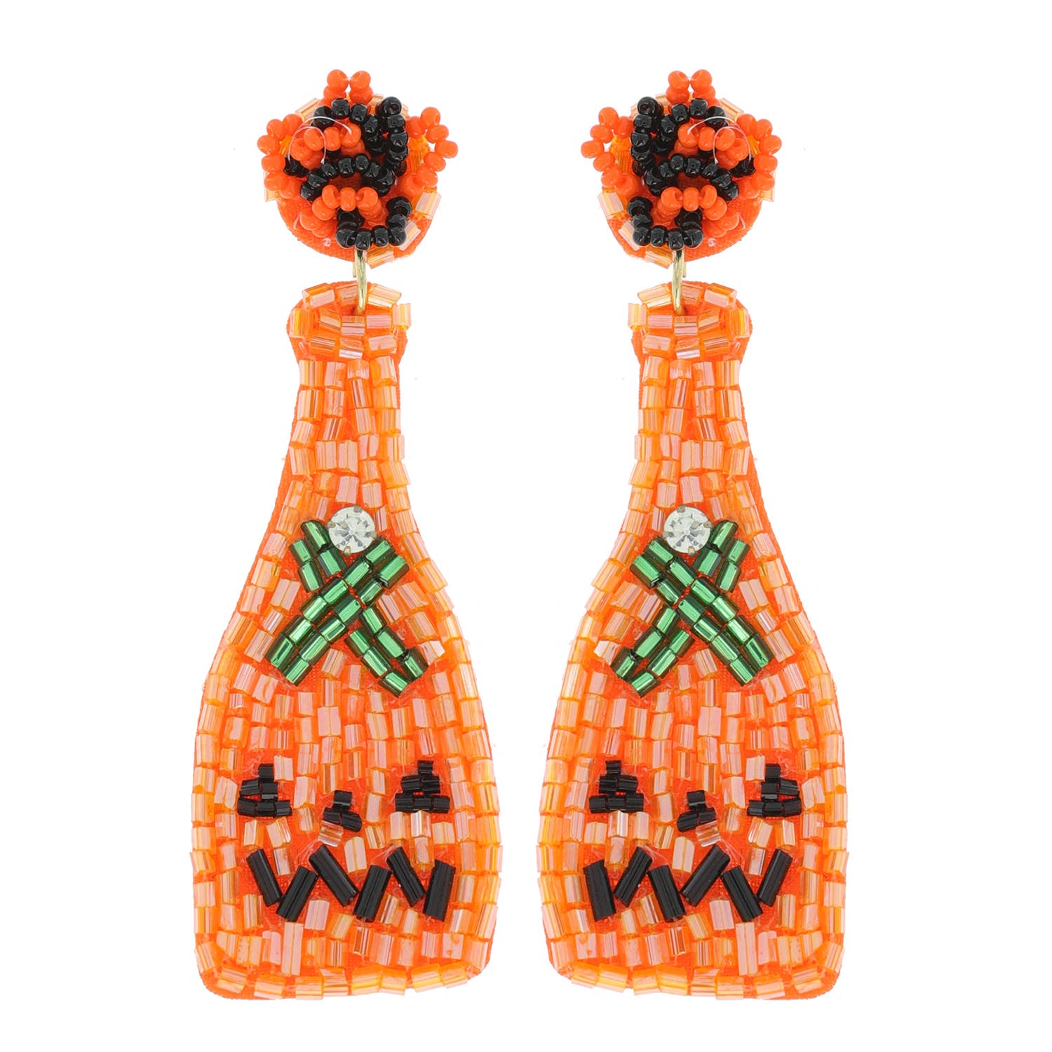 Jack O Lantern Liquor Bottle Beaded Earrings Robin Boutique