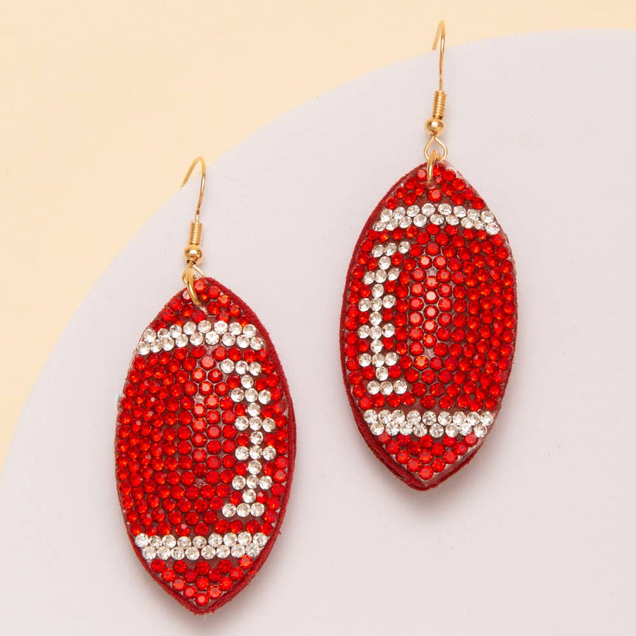 Two-Tone Rhinestone Pave Football Dangle Earrings